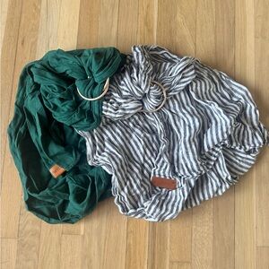 set of 2 WildBird ring slings - solid green and black and white striped